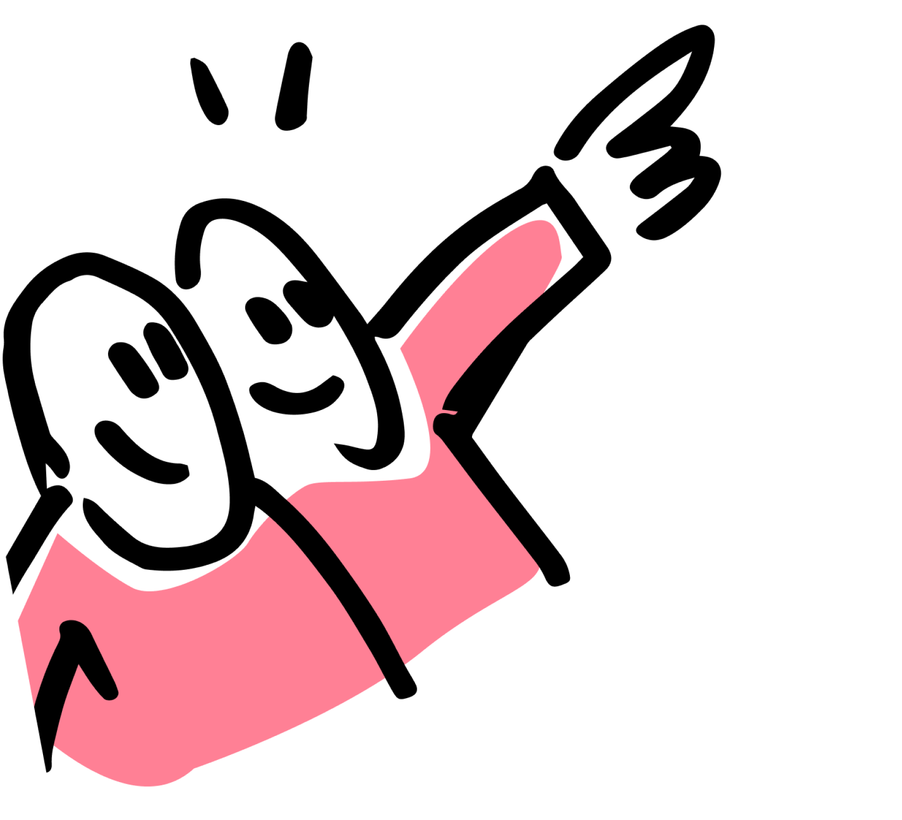 Two drawn people, one points the way for the other