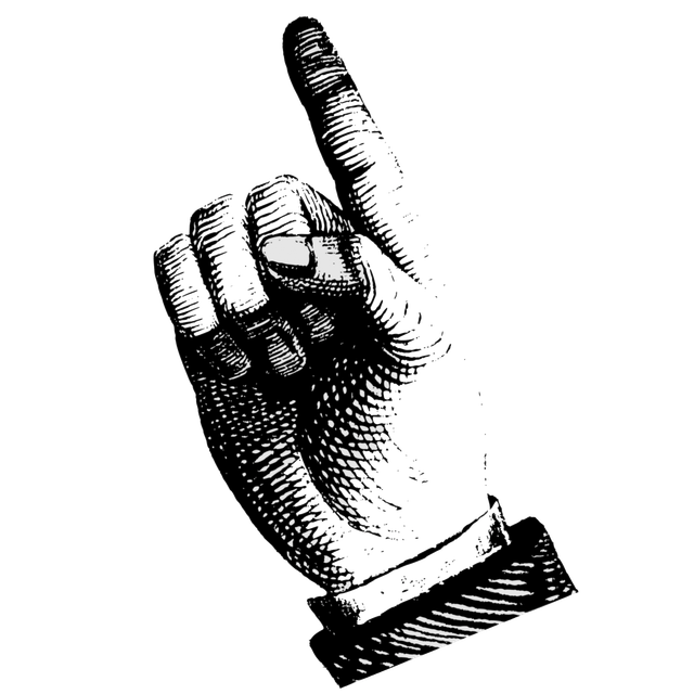 Hand die mit Zeigefinger zeigt