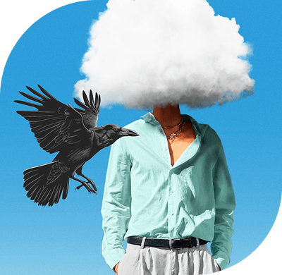 Person with head in the clouds