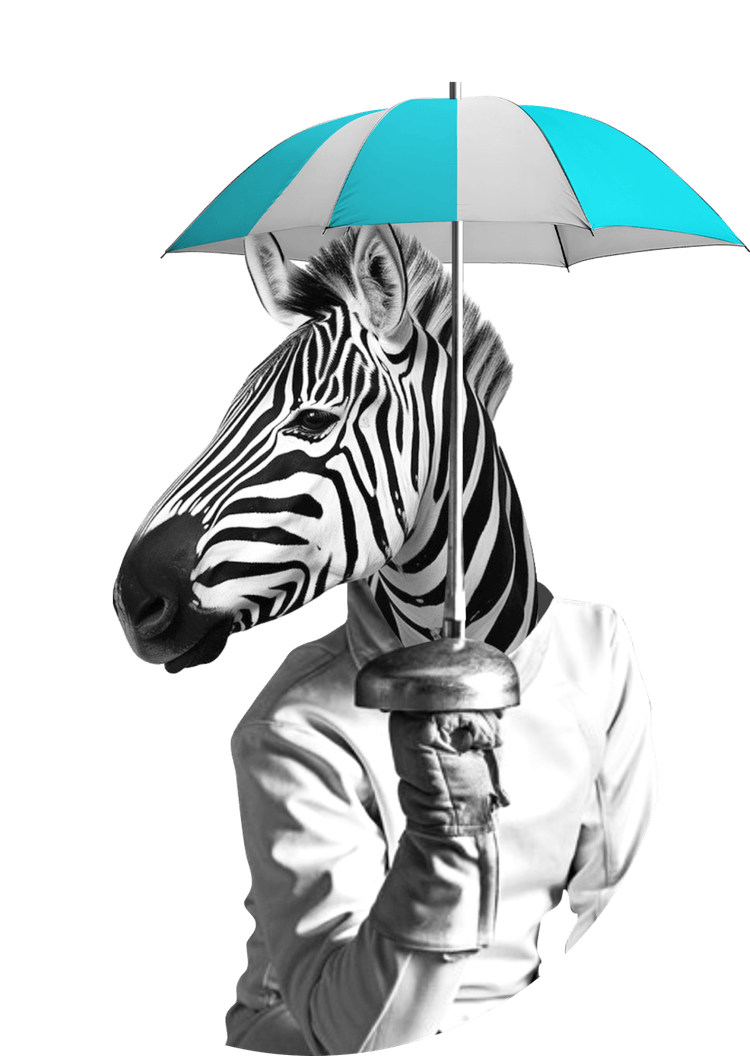 Fechtendes Zebra mit Sonnenschirm