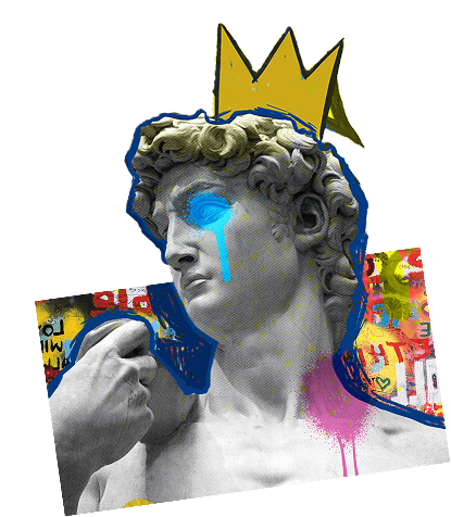 Person mit Ananas auf dem Kopf trägt eine Brille mit Lottokugeln